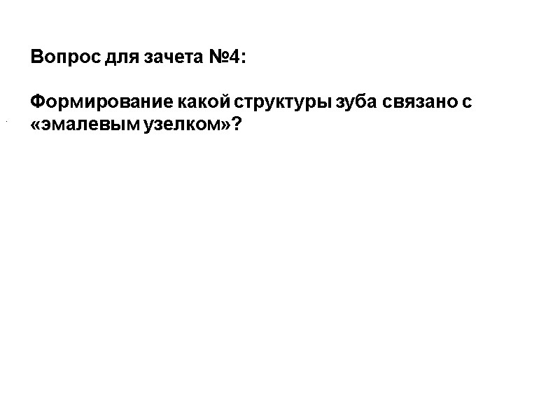 . Вопрос для зачета №4:  Формирование какой структуры зуба связано с «эмалевым узелком»?